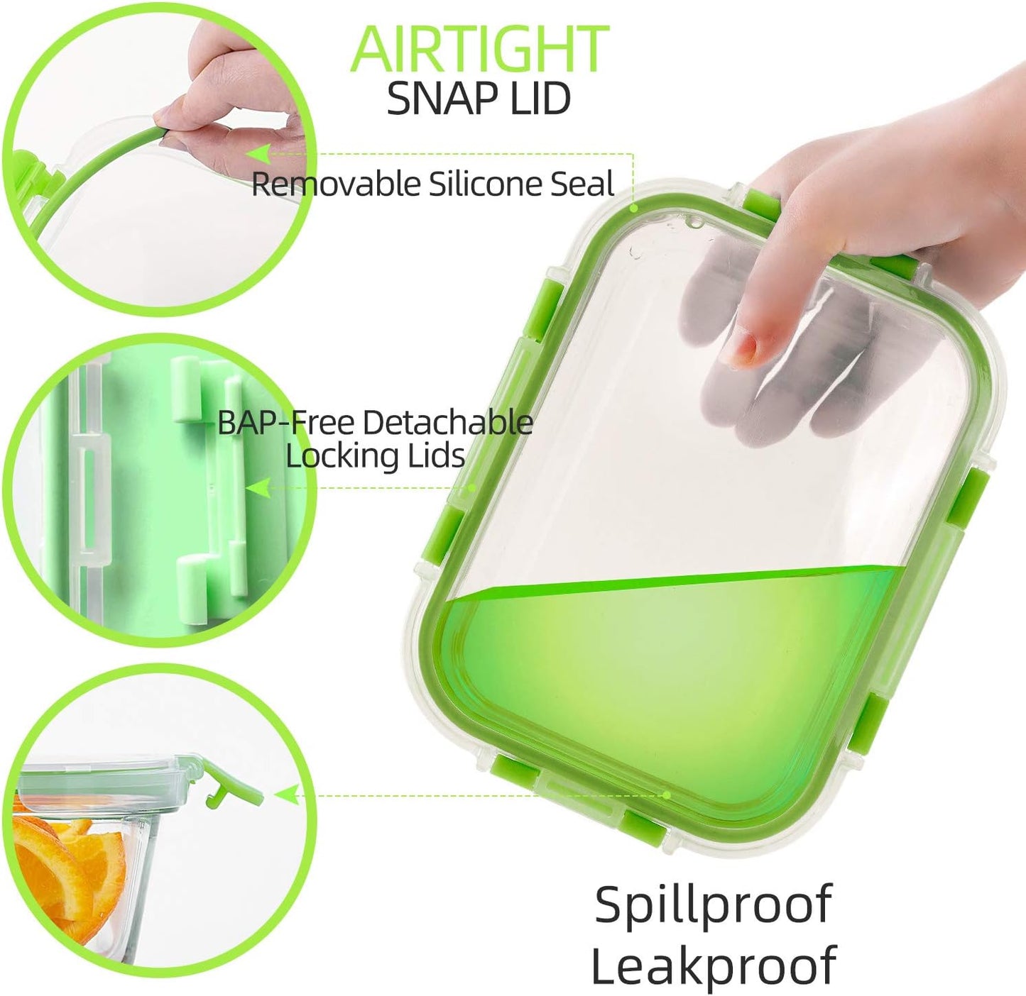 C CREST Glass Containers for Food Storage with Lids, [10-Pack] Meal Prep Containers for Kitchen, Home Use, BPA Free