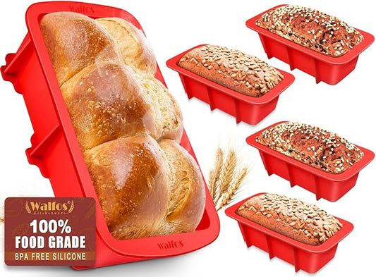 Walfos 9 x 5 inch Large Non-Stick Silicone Loaf Pans & 4 Pieces Mini Silicone Bread Loaf Pans, Perfect for Bread, Cake, Meatloaf, Dishwasher Safe