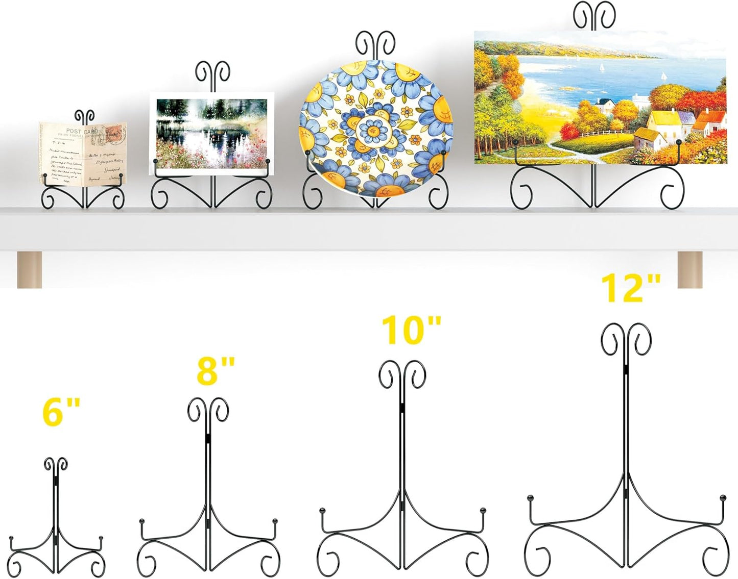 10 Inch Display Plate Stand with Folding Design, Metal Plate Holder for Tables, Picture Easel for Home Decoration, Photo Frame Stand, Black, 2-Pack