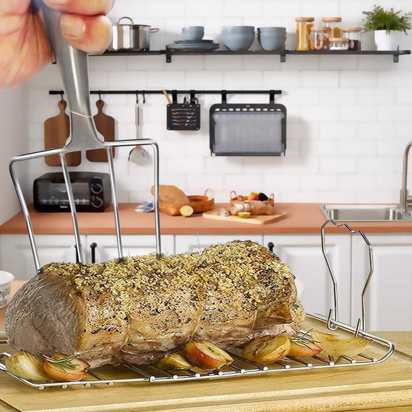 Stainless Steel Poultry Lifters Set of 2.Meat Forks, Roaster Poultry Fork, Carving Forks, Transfer Chicken or Ham Easily.