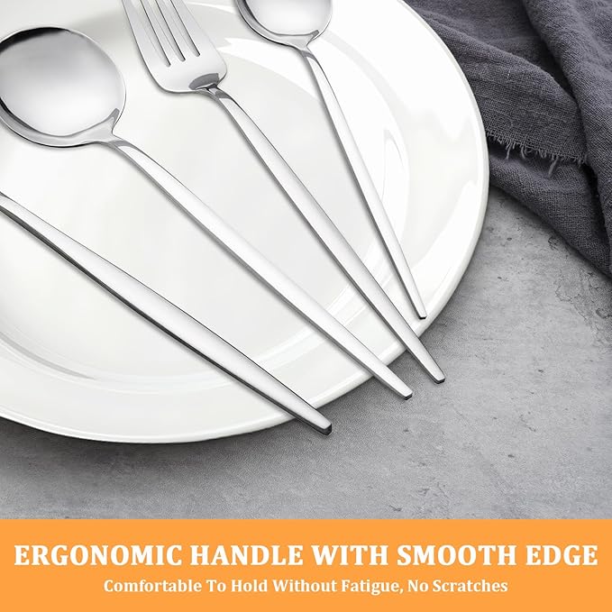 Meraki 24 Flatware Set Silverware Stainless Steel Flatware Utensils Cutlery Set Including Steak Knife Fork and Spoon for Home, Kitchen and Restaurant, Dishwasher Safe