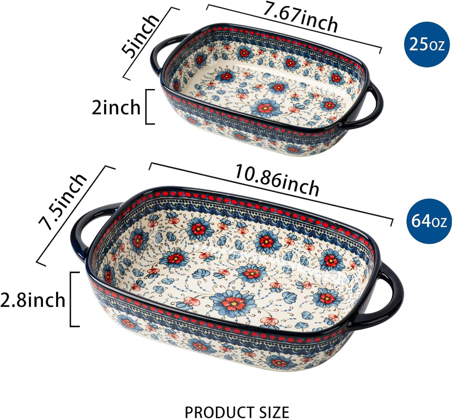 Baking Dish Ceramic Baking Pan Blue Casserole Dish Rectangular Baking Set 2pcs Bakeware Sets Lasagna Pan Baking Dishes for oven (Blue plasma grass)