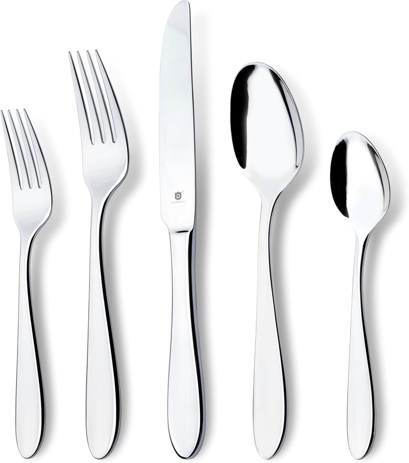 Modern Silverware Set, 18/10 Stainless Steel Flatware, Mirror Finish, Dishwasher Safe, Elegant Cutlery for Home and Dining, Built to Last (40-Piece, Razzoli)