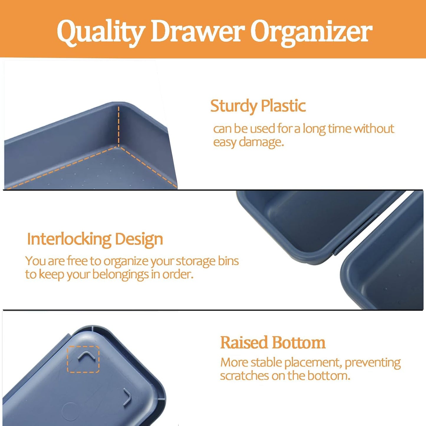 8 Pcs Desk Drawer Organizers, 3 Size Plastic Vanity and Bathroom Drawer Organizer Trays, Storage Bins for Makeup, Utensils, Jewelries, Office and Kitchen (White)