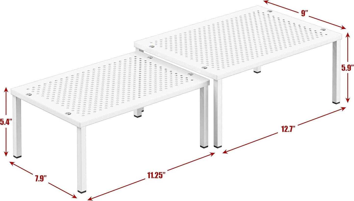 Simple Houseware Expandable Stackable Kitchen Counter Shelf Organizer, White, Metal Top, 11.25"L x 7.9"W x 5.4"H