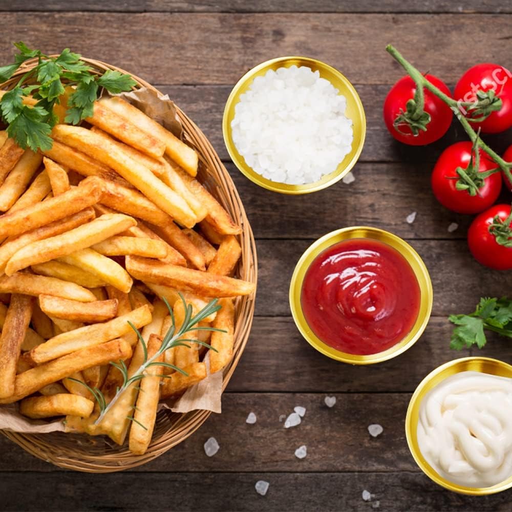 12 Pack 3.5inch Stainless Steel Sauce Dishes Mini Individual Saucers Bowl Round Seasoning Dishes Sushi Dipping Bowl Appetizer Plates, Golden