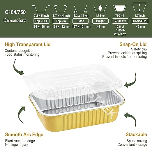 Aluminum Pans 6"x4 "with Lids (5 Pack) - Thicker Heavy Duty Reusable Foil Tins - Microwavable Multi-Use Pan, Pot, Container - Disposable Sturdy Pans for Cooking, Heating, Storing, Prepping Food