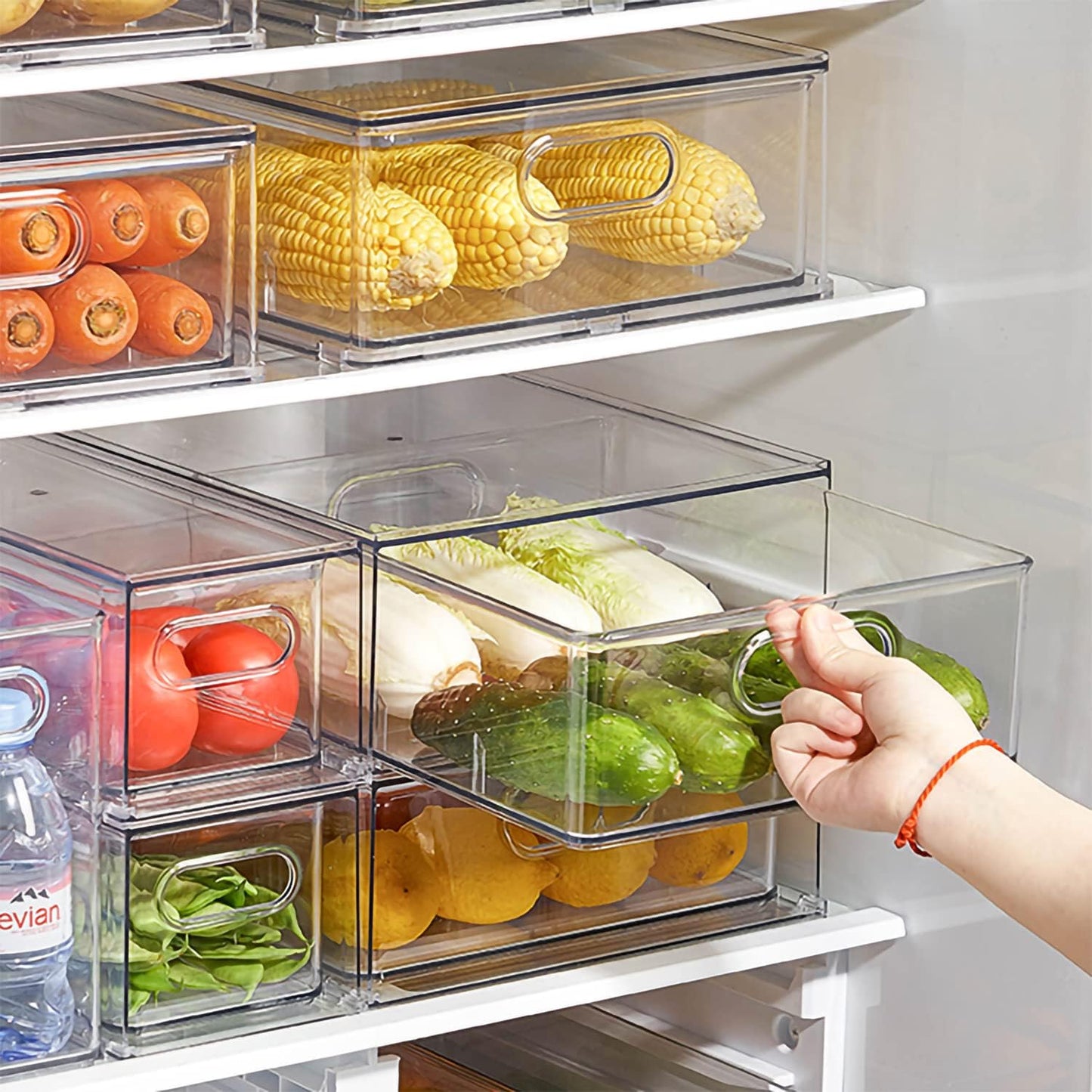 Eanpet 4Pack Stackable Refrigerator Organizer Bins Pull Out Drawer Large Vegetable Fruit Storage for Fridge Organizer Drawers with Handle Clear Food Storage Container Box for Kitchen Pantry Cabinet