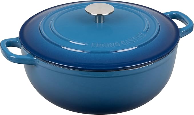 Enameled Cast Iron Dutch Oven Pot with Lid for Sourdough Bread Baking, Bread Dutch Ovens, Cooking Pots, 5 Quart, Lake Blue