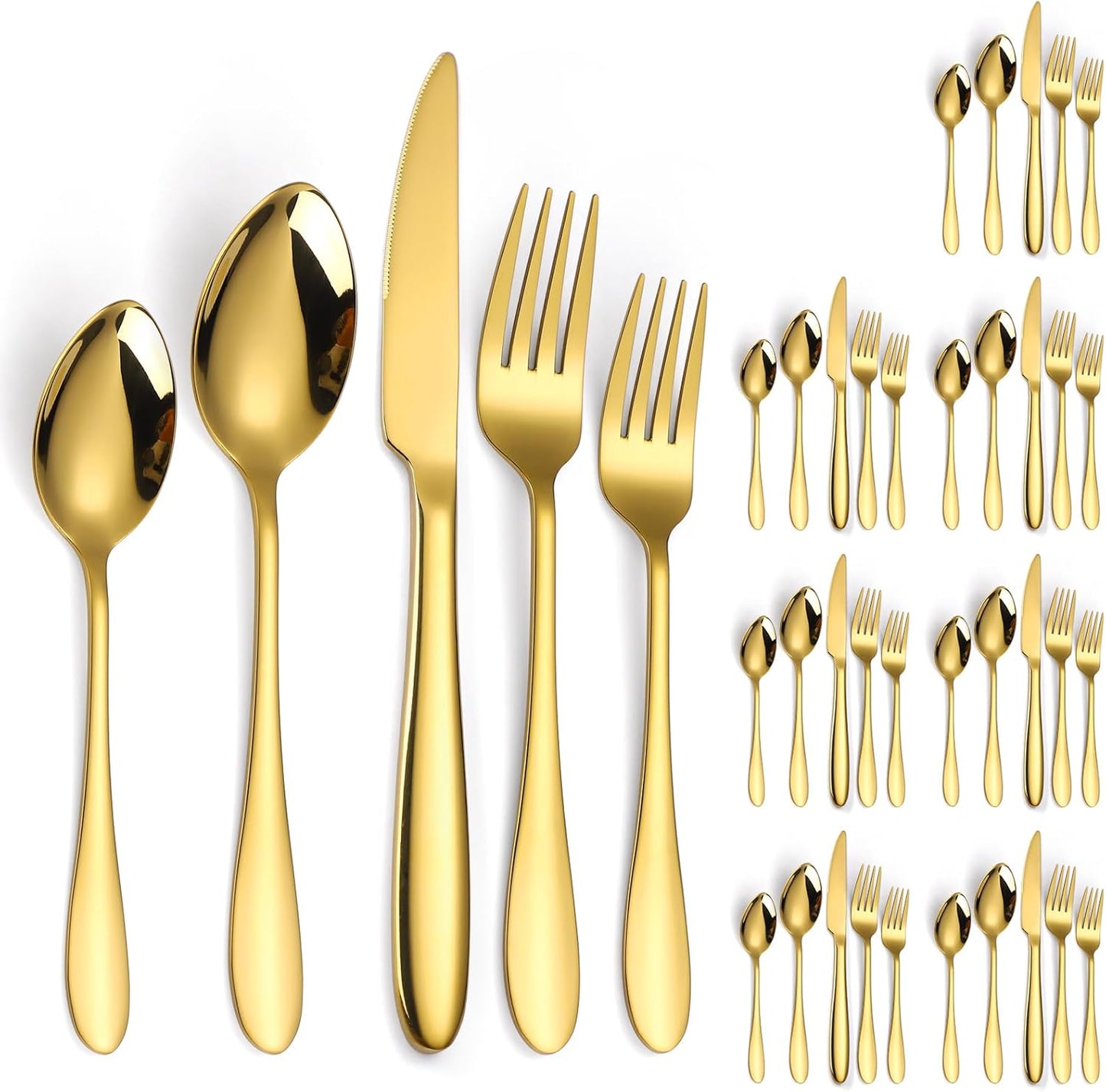Gold Silverware Set for 8 Stainless Steel Flatware 40 Pieces Forks Knives and Spoons Heavy Utensils Thick Handle for Restaurant Parties Formal Occasions Everyday Use