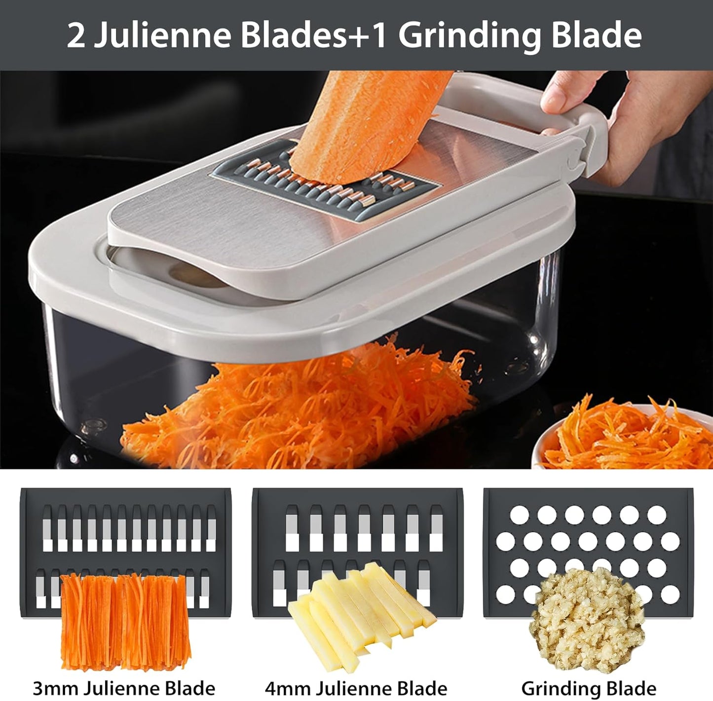 11-in-1 Mandoline Slicer for Kitchen, Food Chopper with Container, Vegetable Dicer Onion Slicer, Veggie Cutter for Fruit Salad Kitchen Gadgets Essential Tools (Grey)