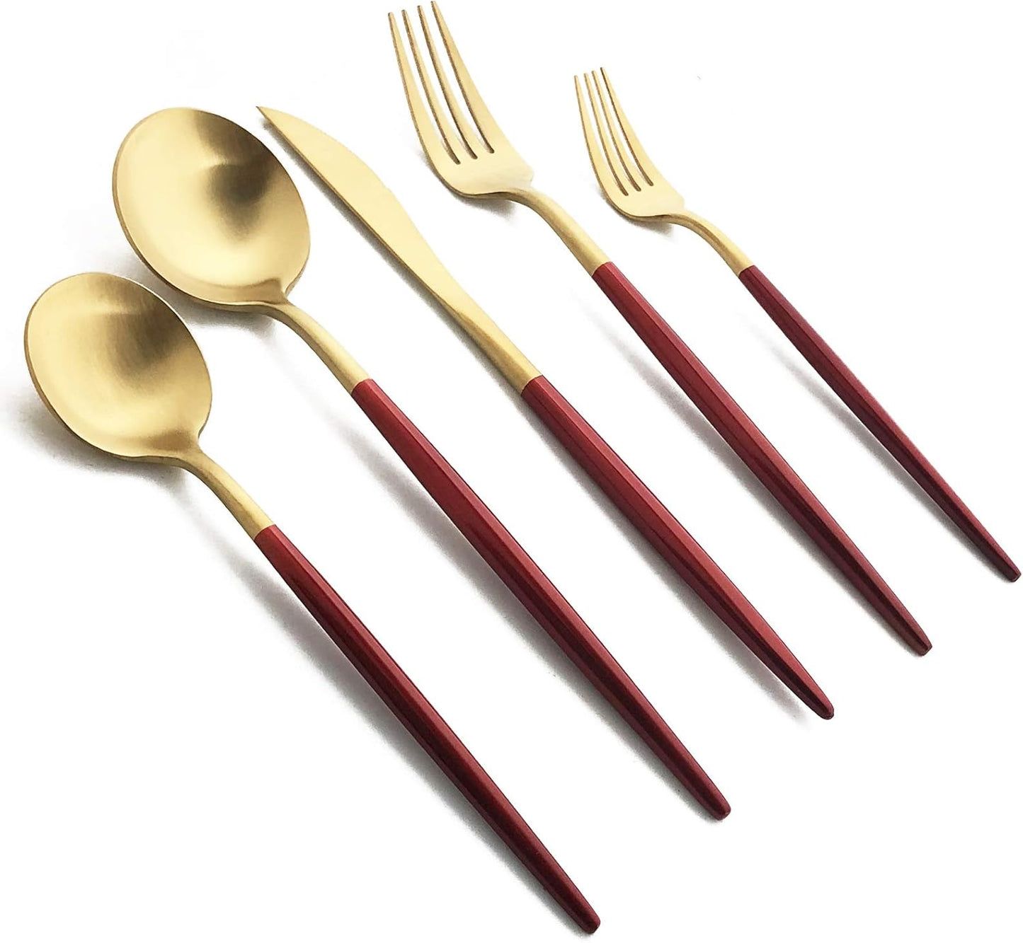 Silverware Set, Hand polished Matte Gold Red Flatware Cutlery Set Service for 4, Satin Finish 20 Pieces 18/10 Stainless Steel Utensils Set for Home and Restaurant, Dishwasher Safe