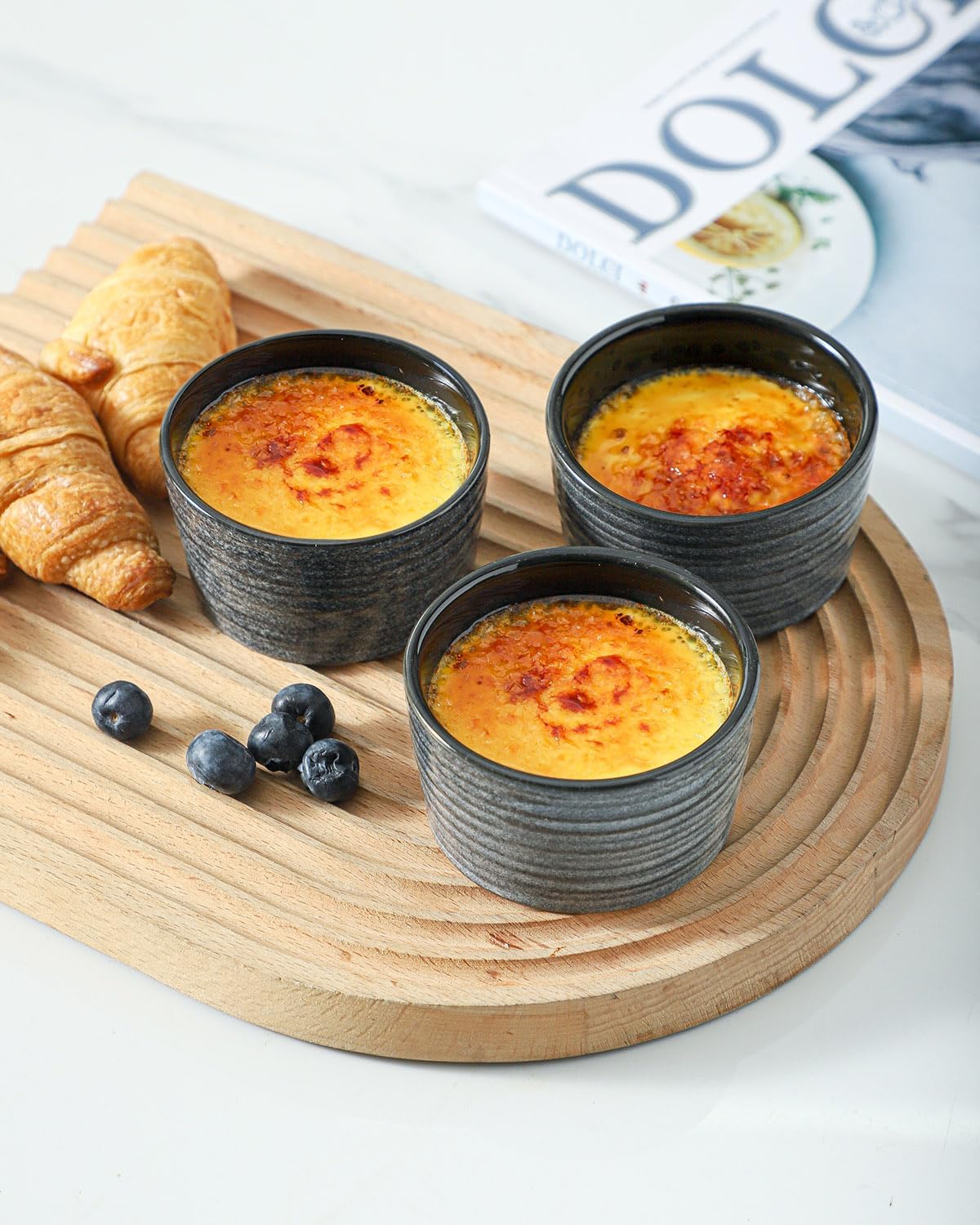 Hasense 4 oz Ramekins Oven Safe,Ceramic Creme Brulee Dish for Baking Set of 6,Porcelain Dipping Sauce Bowls for Pudding, Souffle,Serving Dip,Custard,Ice Cream, Grey