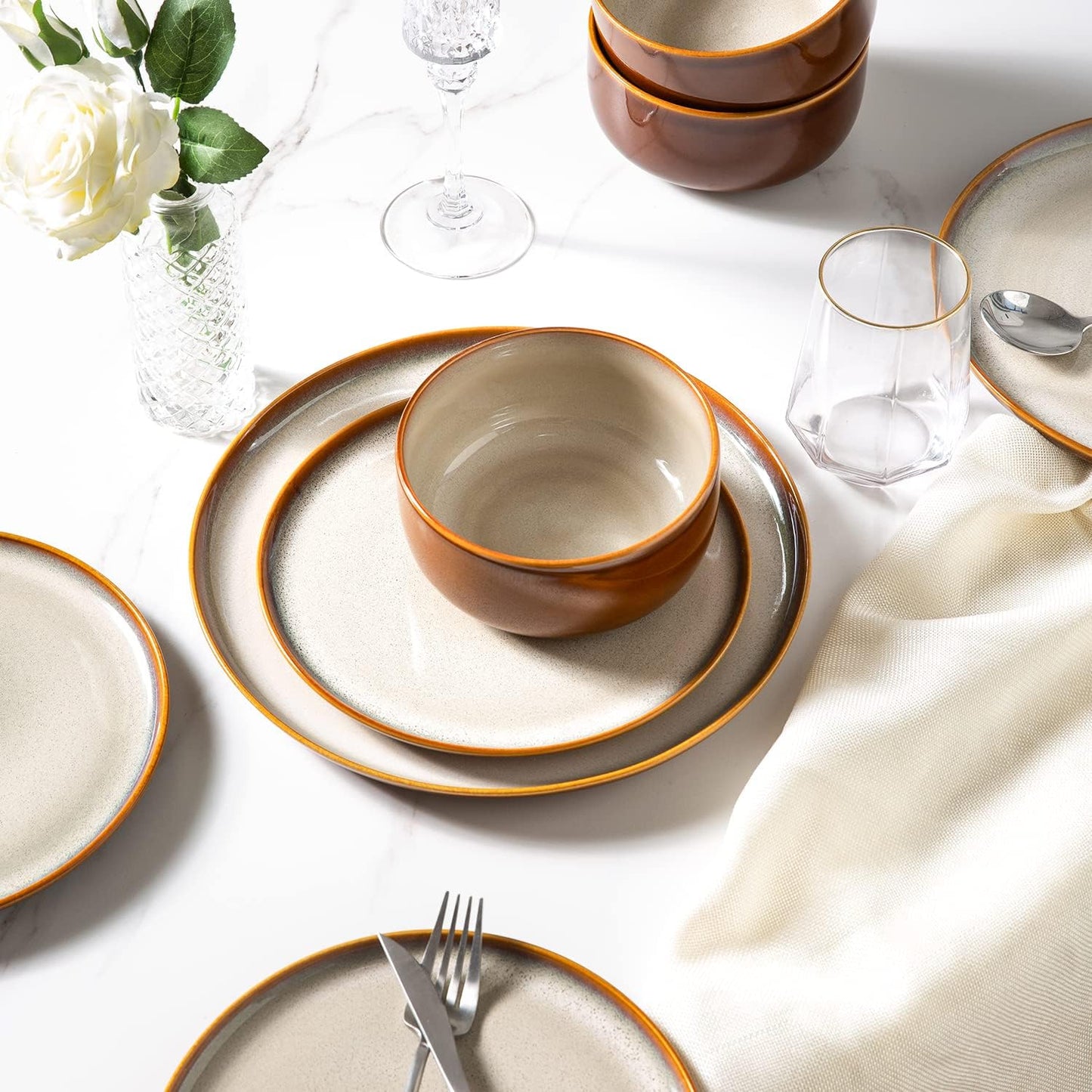 LERATIO Ceramic Plates Set of 6, 8.5 Inch Reactive Glaze Light Weight Porcelain Salad Plates,Modern Shape Dinnerware Dishes Set for Kitchen,Microwave&Dishwasher&Oven Safe, Scratch Resistant