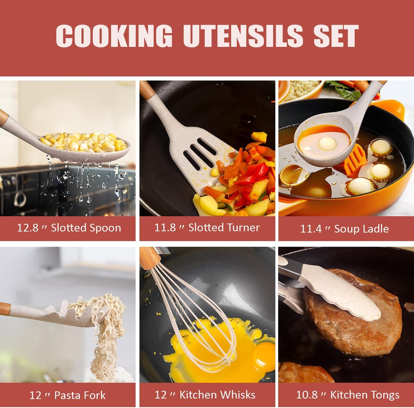 RAXCO Utensil Sets,18-Piece Knifes and cutting board,Silicone Cooking Tools and Kitchen Accessories,Straw