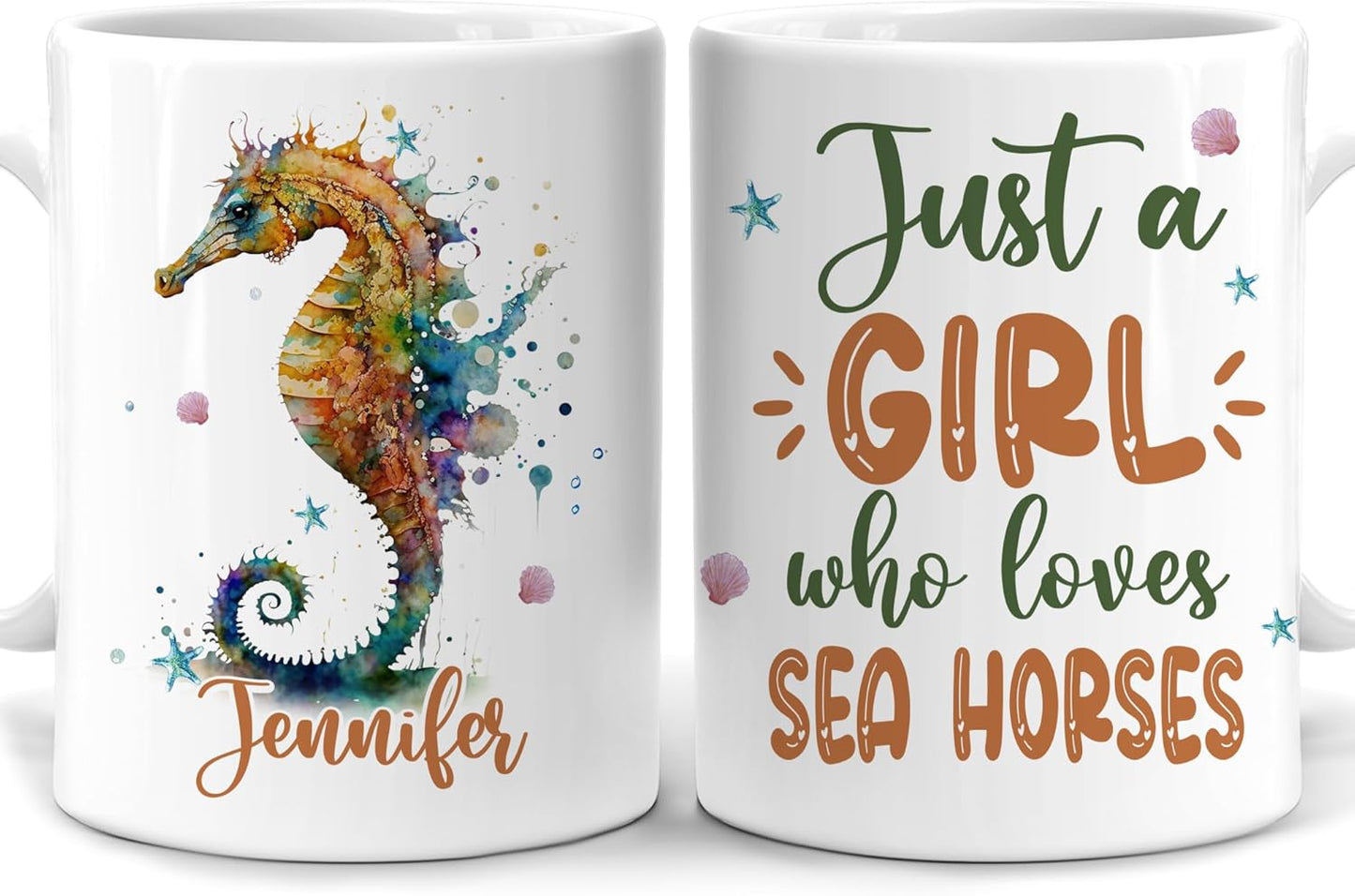 Hyturtle Personalized Gifts SeaHorse Lover - Just A Girl Who Loves SeaHorses Custom Name Ceramic Coffee Mug Cup 11oz - Idea Cute Sea Animal Lover Gifts For Women, Girl On Birthday, Christmas