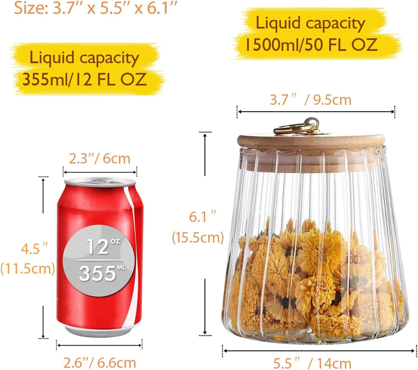 Viovian 50 FL OZ Large Glass Storage Jar with Lid Coffee Nuts Canister Vintage Clear Decorative Glass Jars for Food Coffee Beans Cookie Candy Flour