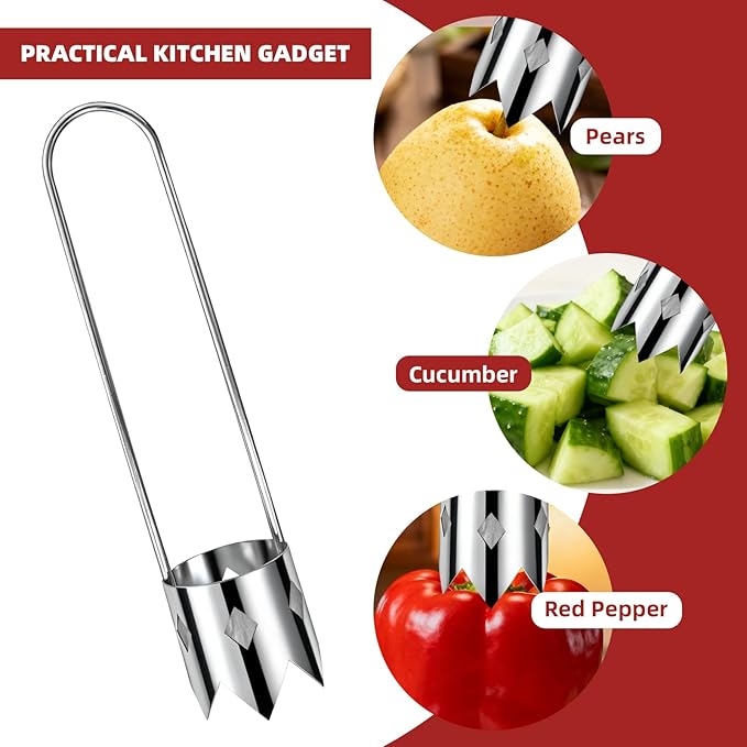 2 Pcs Fruits and vegetables Corer, Stainless Steel Core Remover Tool, Easy Twist Fruits, Suitable for Apples, Pears, Pineapples, Bell Peppers, And Other Tequiring Coring Includes a Cleaning Brush