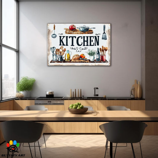 GUTTATY Farmhouse Wall Art, Rustic Kitchen Decor, Ready to Hang Canvas Print, Retro Posters Prints for Dining Room, Home, Restaurant Painting, 32x48 Inch