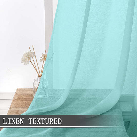 Tollpiz Sheer Curtains Linen Textured Bedroom Curtain Sheers Light Filtering Rod Pocket Voile Curtains for Living Room, 54 x 63 inches Long, Crystal Blue, Set of 2 Panels