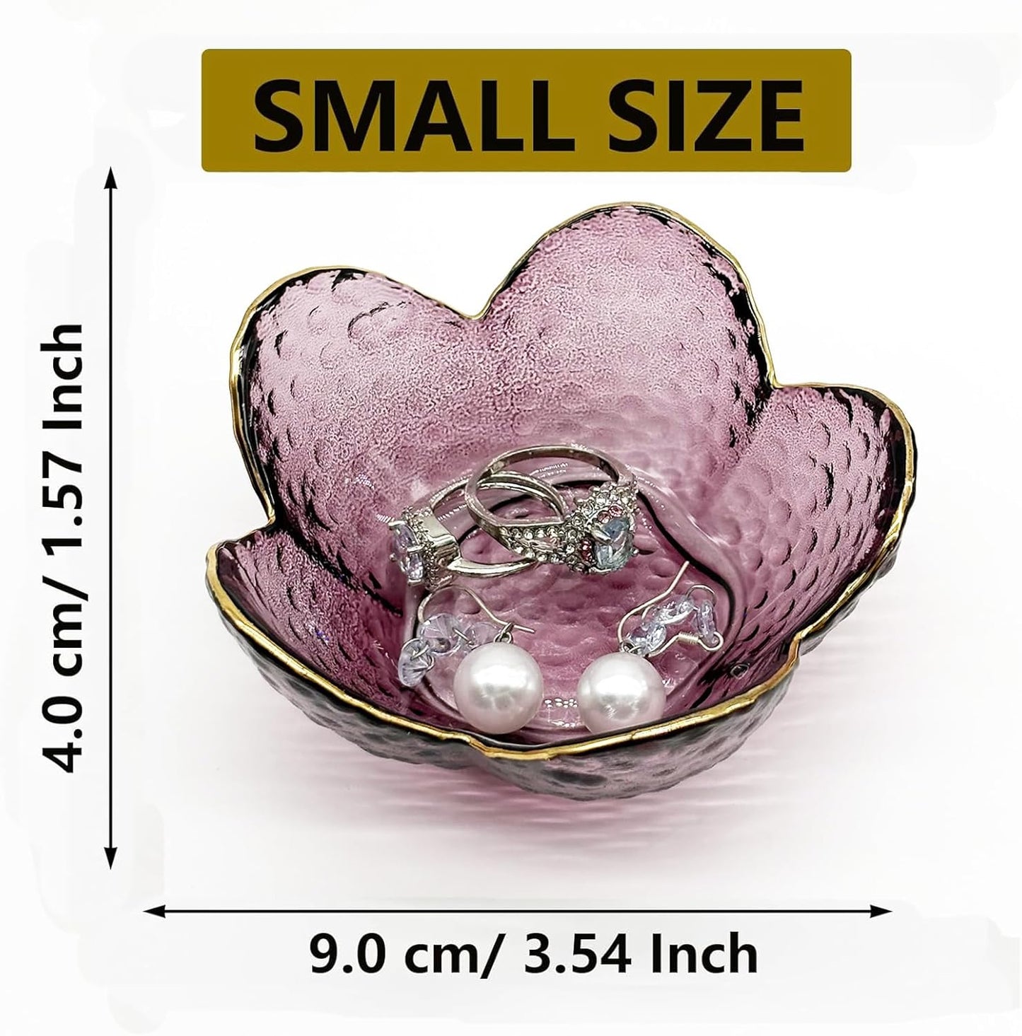 Purple Glass Jewelry Dish Tray, Birthday Gifts for Mom, Crystal Ring Holder for Women, Small Flower Ring Dish Jewlery Plate, Engagement Trinket Jewelry Tray, Nightstand Decor Jewerly Bowl