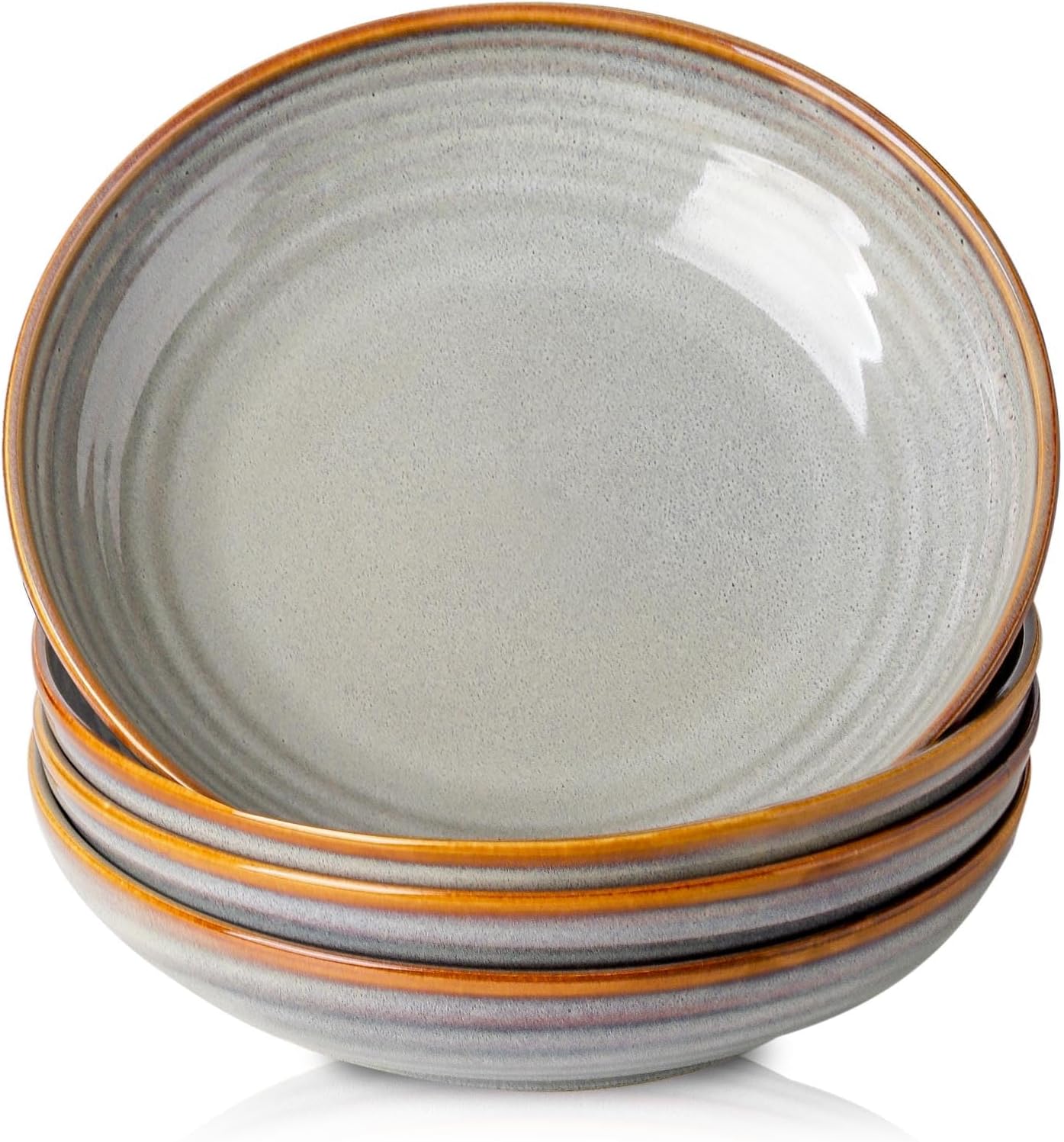 Hasense Pasta Bowls Set of 4, 32 Ounce Ceramic Serving Bowls for Kitchen, 8.7 Inch Shallow Serving Dishes for Salad, Pasta, Soup, Dishwasher & Microwave Safe, Light Grey