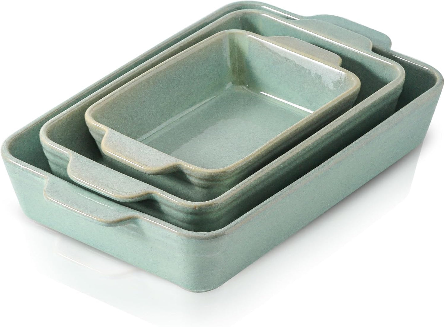 HVH 9x13 Baking Dish Set, Large Casserole Dishes for Oven, Ceramic Bakeware Set of 3, Rectangular Lasagne Pan Deep for Baking (Turquoise)
