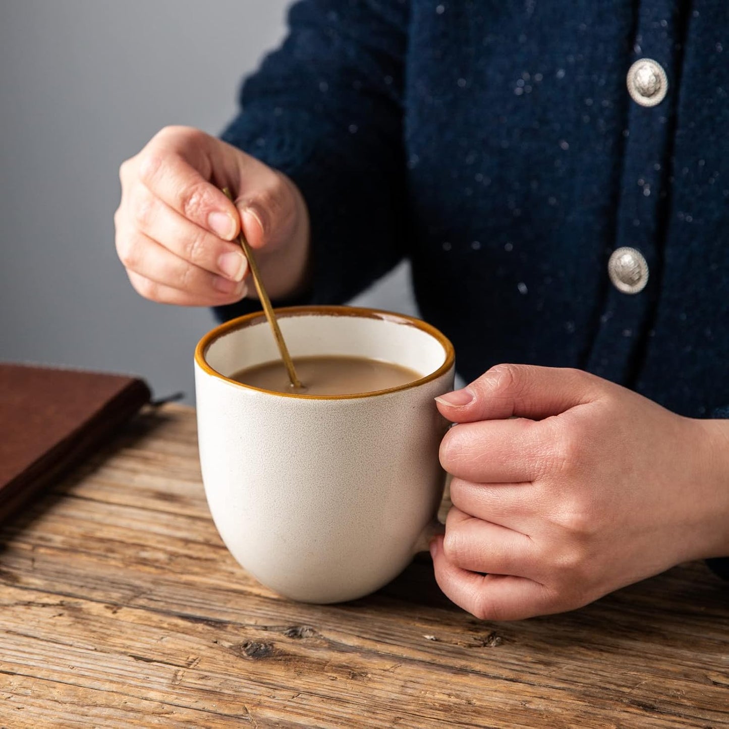 AmorArc 12oz Coffee Mugs, Ceramic Coffee Mugs set of 6 for Man, Woman, Dad, Mom, Modern Coffee Mugs with handle for Latte/Cappuccino/Milk/Cocoa. Dishwasher&Microwave Safe, White-Reactive Glaze