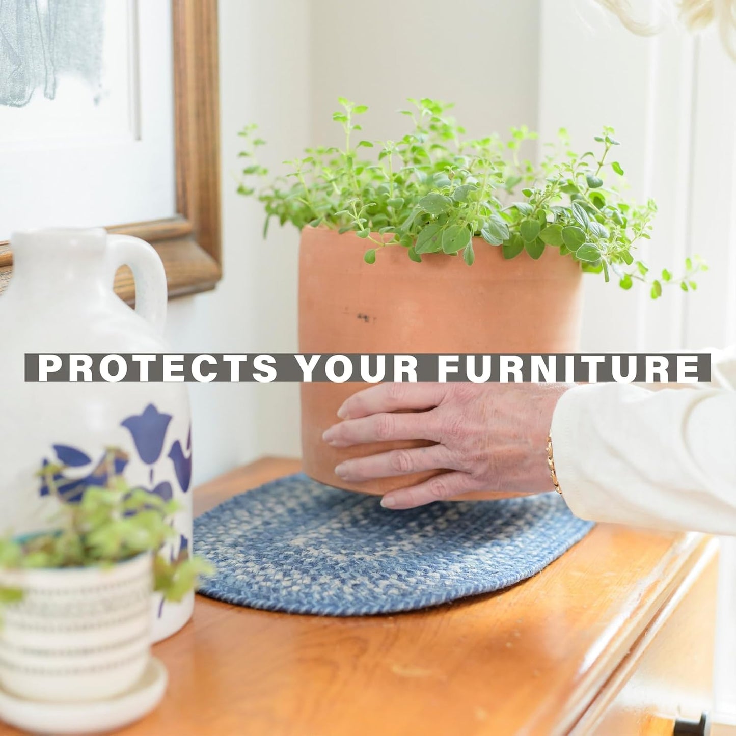 Homespice Denim Jute Braided Placemats, Country Coastal Decor, Set of 4, Blue 13x19 Oval Table Mats - Vibrant Colors, Durable, Easy to Clean and Protects Furniture