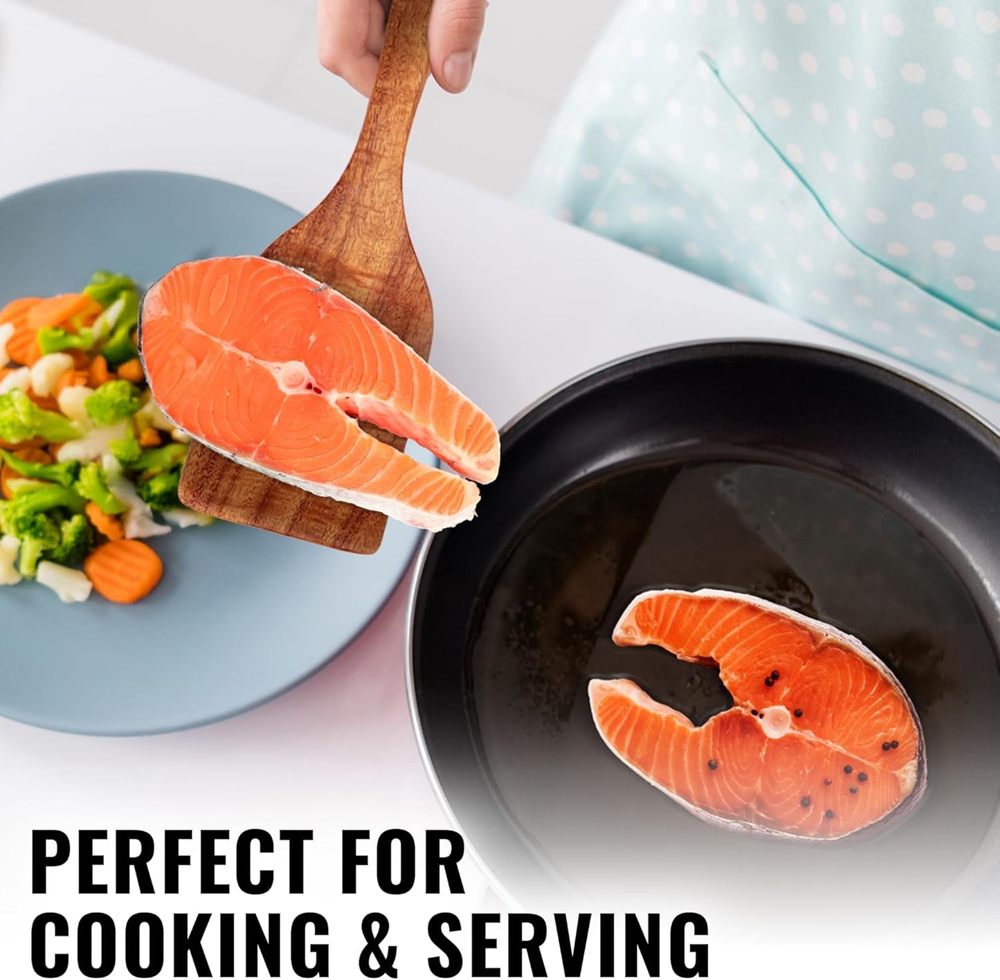 Zulay Kitchen Teak Wood Slotted Spatula – Durable & Heat-Resistant Cooking Utensil for Non-Stick Pans – Wooden Turner for Stirring, Flipping & Serving - Brown