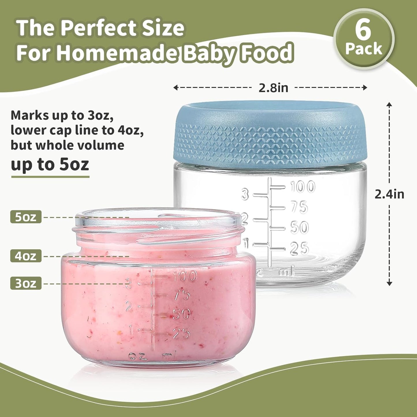 NETANY 6 Pack 4 oz Glass Baby jars with Airtight Lids, Glass Baby Food Storage Containers,Overnight Oats Containers with Lids | Microwave, Dishwasher & Freezer Safe | Includes 10 Labels