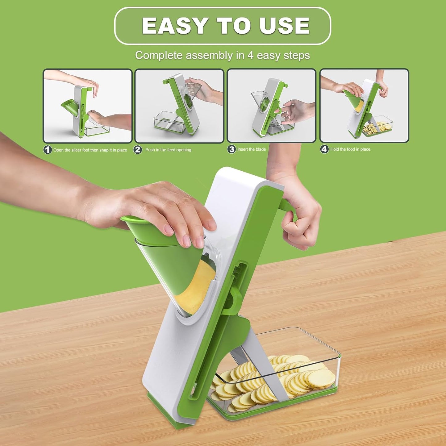 Mandoline Slicer for Kitchen-Cucumber Slicer & Chopper, Detachable and Easy to Clean Artifact (White Green)