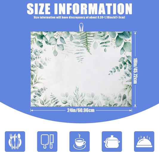 Sage Eucalyptus Dish Drying Mat for Kitchen Counter Spring Summer Drying Pad Absorbent Reversible Dish Drainer Rack Mats Draining Pad 18"x24"Inch