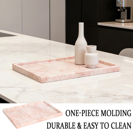 Real Luxurious Natural Marble Vanity Tray Genuine Marble Storage Tray for Home Decor Stone Tray for Bathroom/Kitchen/Vanity/Dresser Non-Resin/Non-Ceramic/Cream Rose