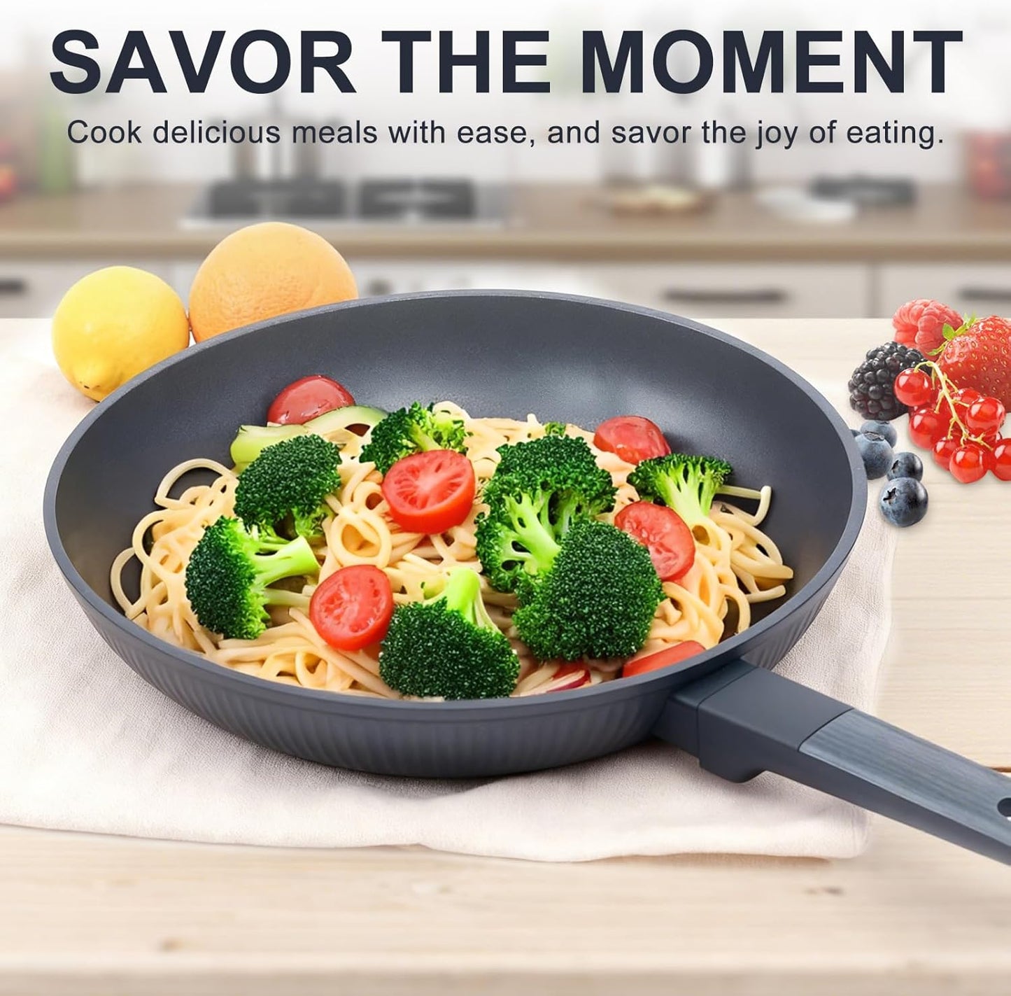 5-Piece Non-Toxic Ceramic Cookware Set, PFOA/PTFE Free Pan & Pot Set, Induction Ready, Dishwasher Safe for Easy Clean