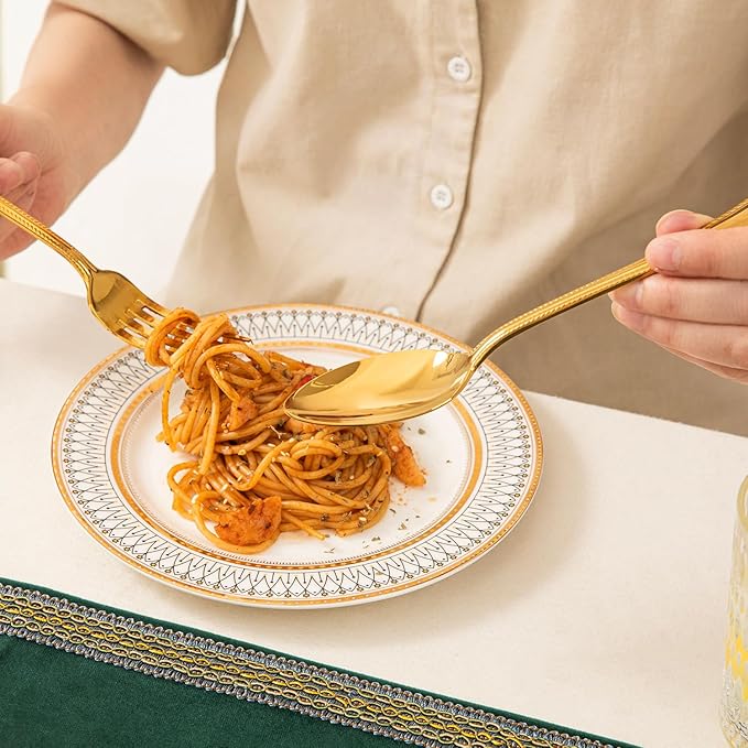 KINGSTONE Gold Silverware Set, 60-piece 18/10 Stainless Steel Flatware Set Cutlery Set for 12, for Kitchen, Home, Wedding, Party, Mirror Polished and Dishwasher Safe, Featured Gifts