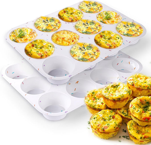 Juome Silicone Egg Bite Molds - 24 Cup Muffin Pans for Baking, Nonstick Cupcake Pan Silicone Mold for Making Tarts, Meatloaf and Mini Cheesecakes