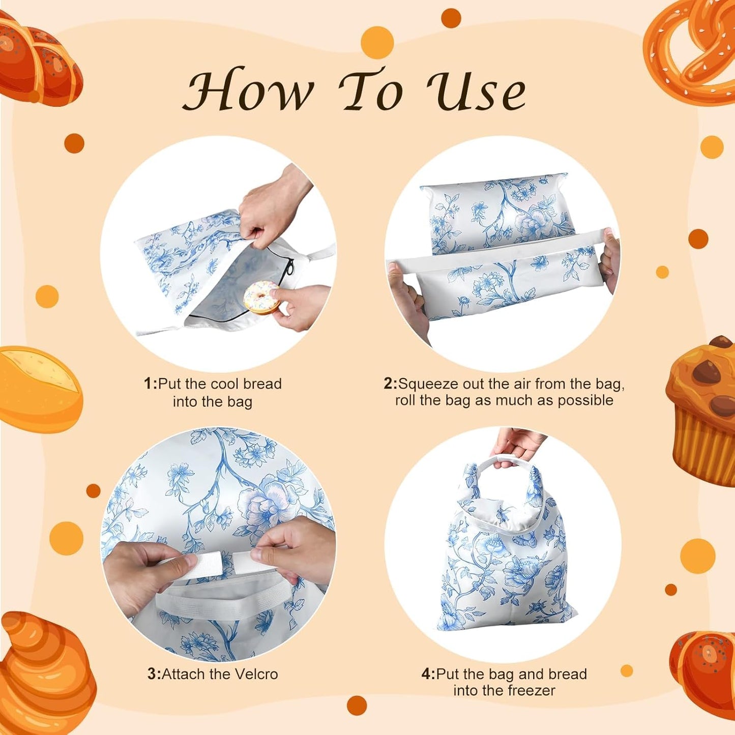 4 Pcs Bread Bags for Homemade Bread 17" x12" Reusable Sourdough Storage Bags with Foodgrade TPU Lining Food Wraps to Keeping Fresh Loaf Fresh Freezer Baker Baking Supplies (Blue)