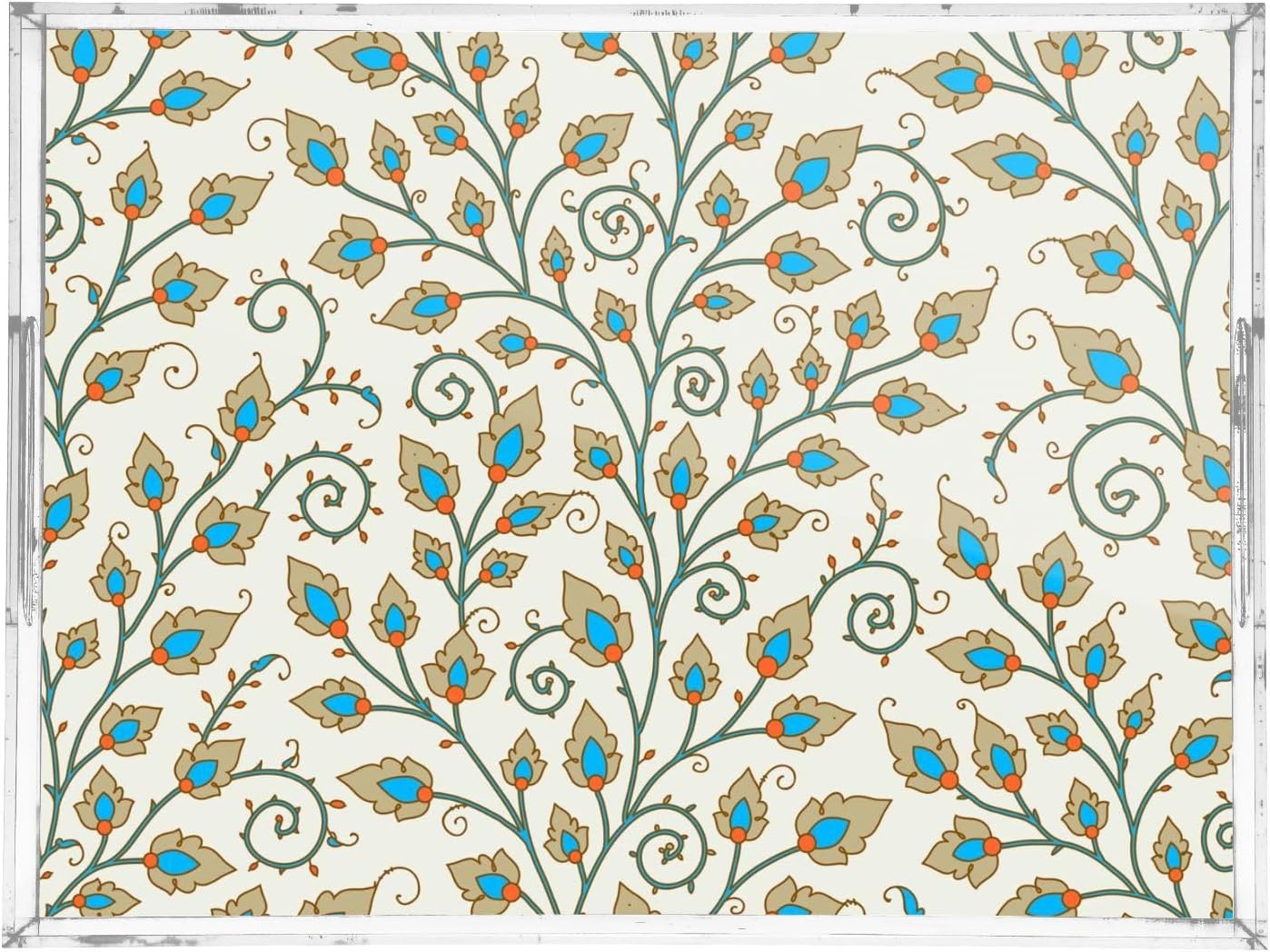 Acrylic Serving Tray with Handles Spill Proof Kitchen Storage Tray Clear Decorative Tray Makeup Drawer Organizer Storage Tray for Bathroom Living Room Ottoman 15.7x11.8Inches