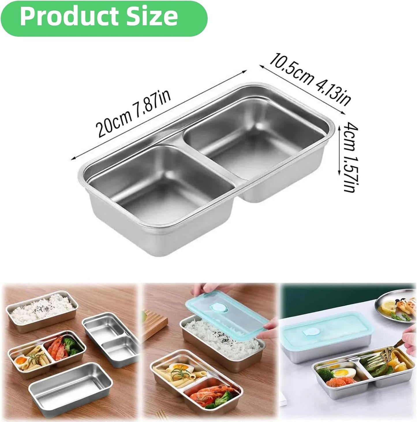 Stainless Steel Snack Containers for Kids and Adults [2/4/6-Pack Set] Reusable Food Storage Container Set with Lids-2 Compartment Bento Box for Lunch, Travel, Meal Prep- Leakproof & Dishwasher Safe(4)
