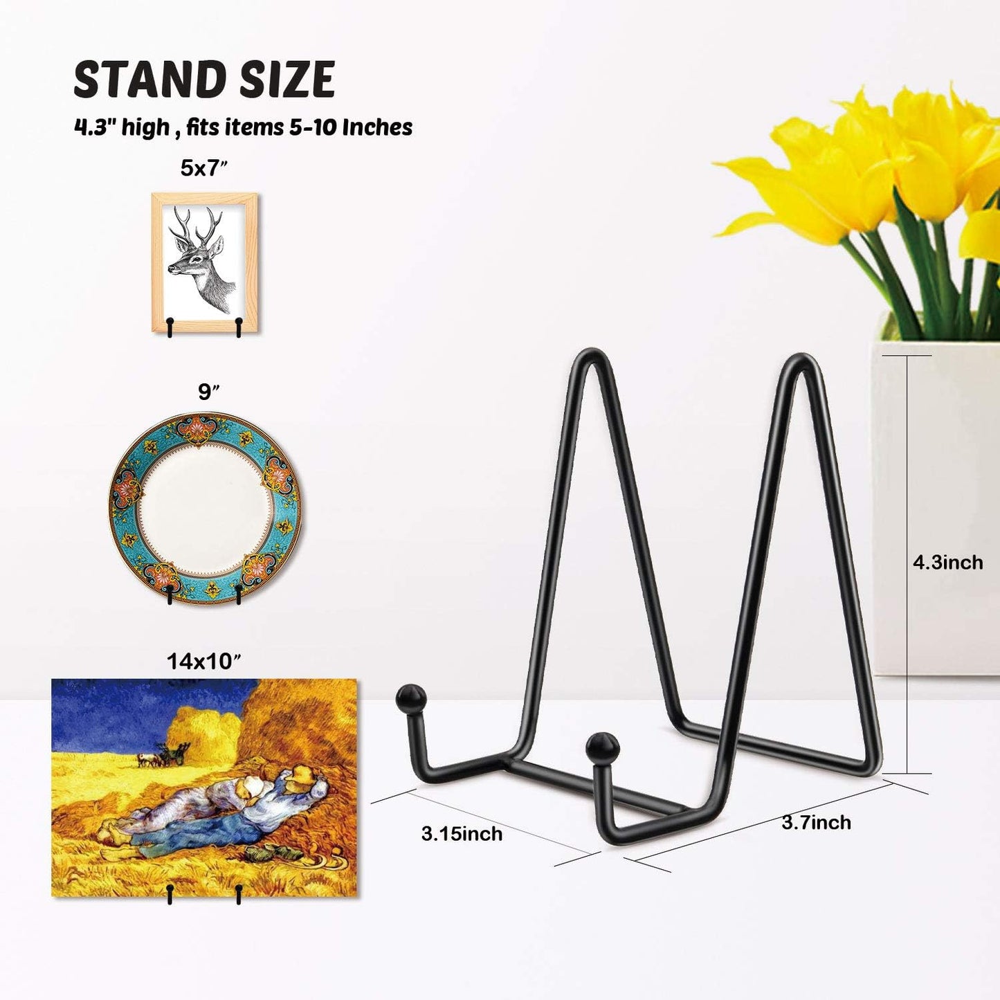 Mocoosy 2 Pack 4 Inch Plate Stands for Display - Black Iron Easel Plate Holder Display Stands Metal Frame Holder Stands for Pictures, Photo, Decorative Plate Dish and Tabletop Art