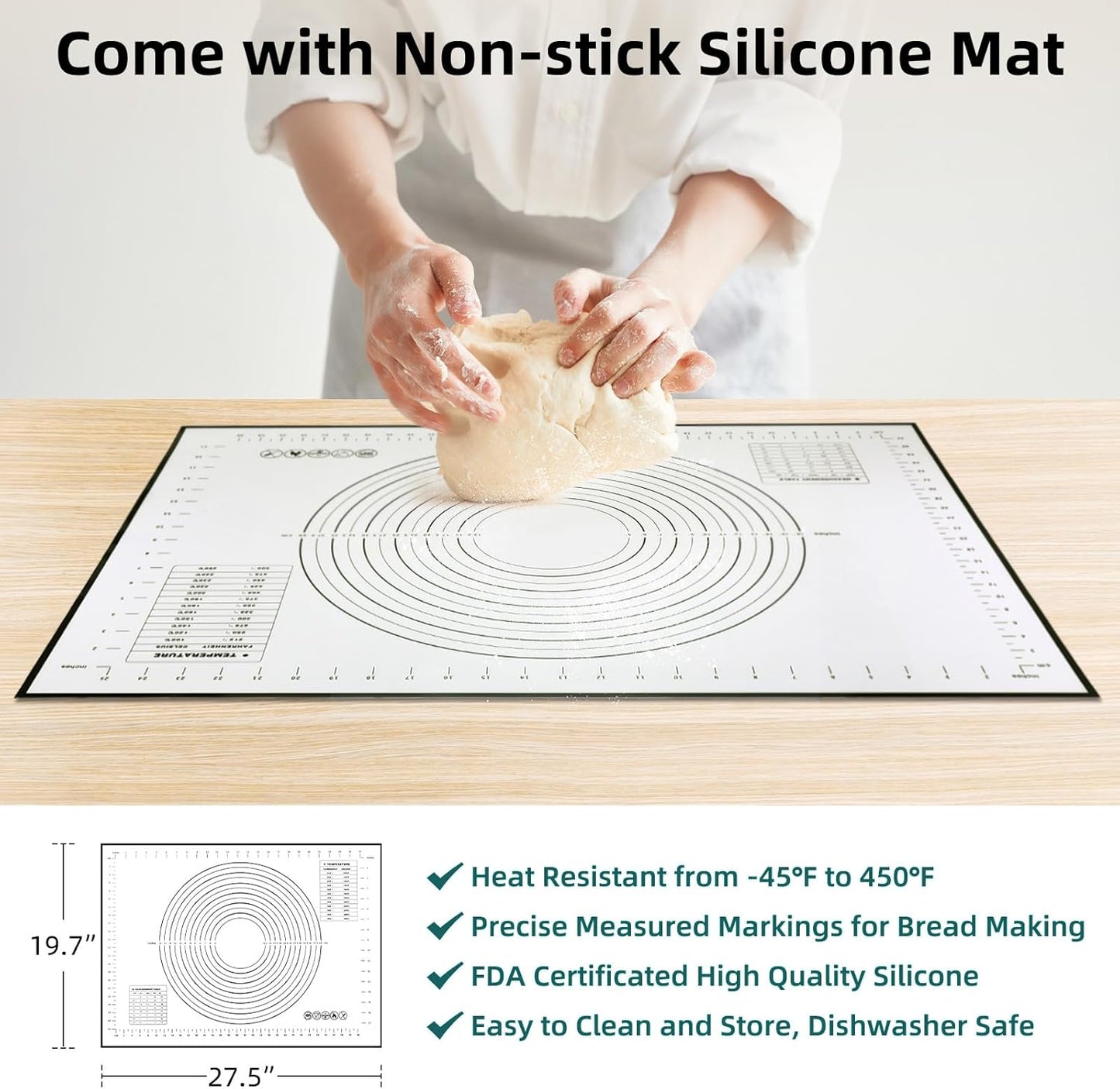 Davivy 5.5QT Enameled Cast Iron Dutch Oven with Lid, Dutch Oven for Sourdough Bread, 10" Round Sourdough Bread Oven, Bread Cloche for Bread Baking, with Silicone Baking Mat - Gradient Teal