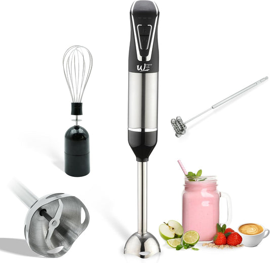 3-in-1 Cordless Hand Blender Set - One-Touch Control & Safety Lock, Immersion Blender with Whisk and Frother for Lattes, Desserts, Soups, Dishwasher-Safe