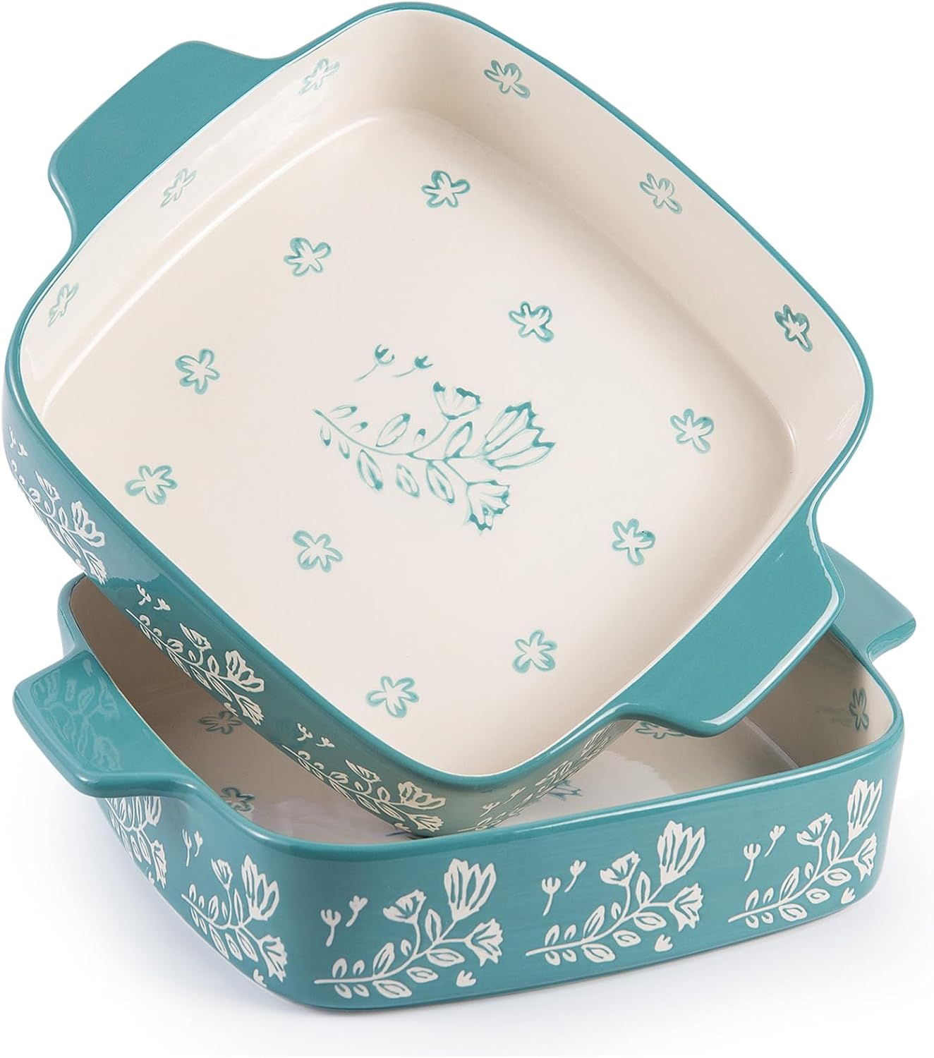Wisenvoy 9x9 Baking Pan Set, Ceramic, 2-pcs Green, Square, Glazed, Oven, Dishwasher, Microwave, Freezer Safe