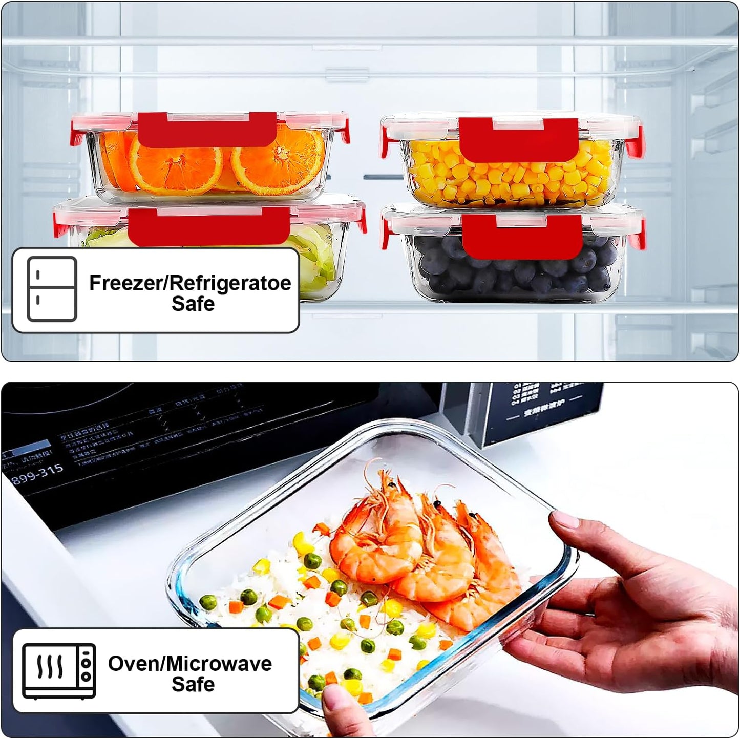 VERONES 10Pack Glass Meal Prep Containers, Airtight Glass Lunch Containers,Stackable Glass Food Storage Containers Set with Lids,Exclusive of BPA, for Microwave,Oven, Freezer&Dishwasher Friendly,Red