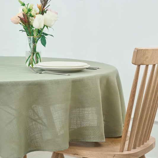 maxmill Lux Faux Linen Tablecloth with Slubby Texture Wrinkle Resistant Anti-Shrink Soft Table Cloth for Kitchen Dining Restaurant Tabletop for Event Holiday Dinner Round 70 Inch Sage Green