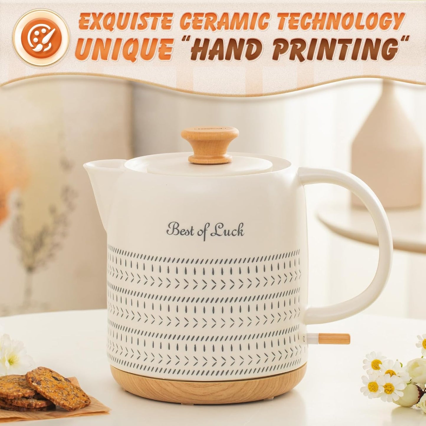 Ceramic Electric Kettle 1 Quarts, Hot Water Boiler Electric Kettles, Tea Pot with LED Light, Boil Dry Protection, Short Spout 1000W Fast Boil, Automatic Shut-off