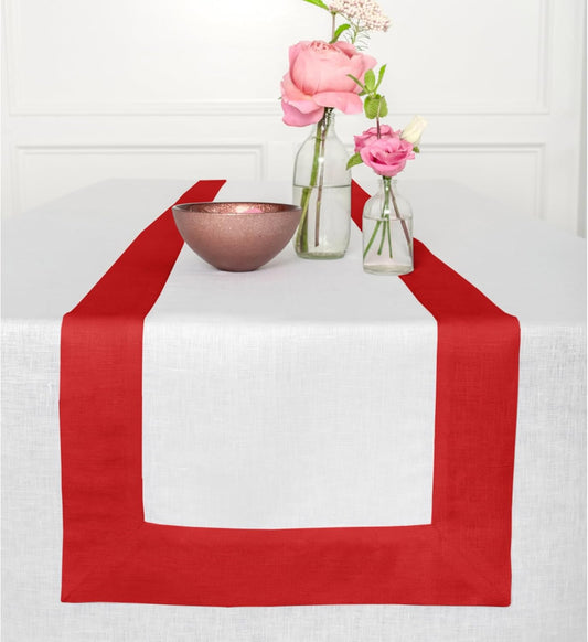 Solino Home Linen Table Runner 108 Inches Long - Red and White 100% Pure Linen 14 x 108 Inch Table Runner for Dining, Christmas, Holiday - Contempo