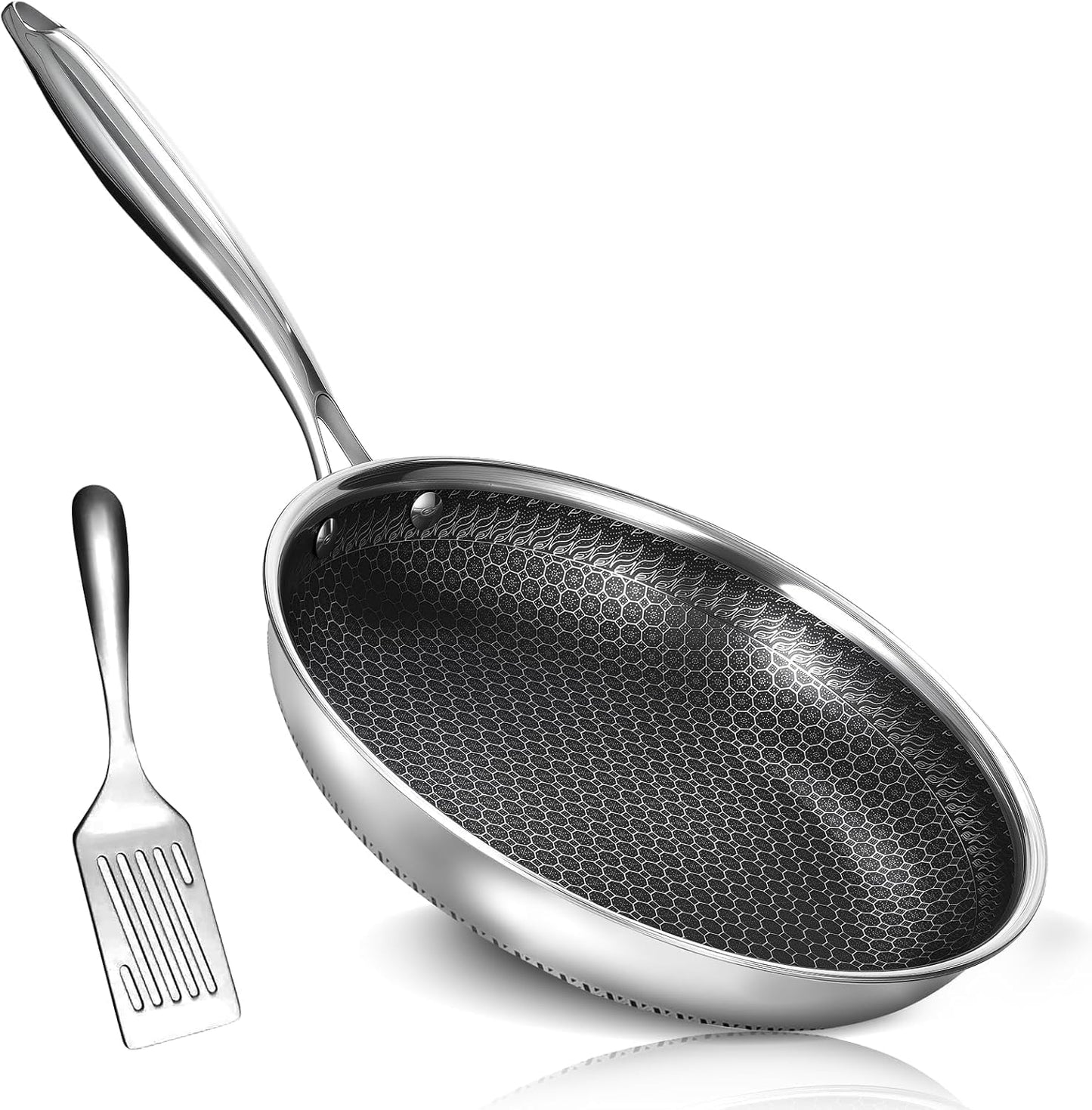 8 Inch Nonstick Frying Pan, Stainless Steel Skillet with Honeycomb Surface, Induction Compatible, Oven & Dishwasher Safe, PFAS-Free Cookware