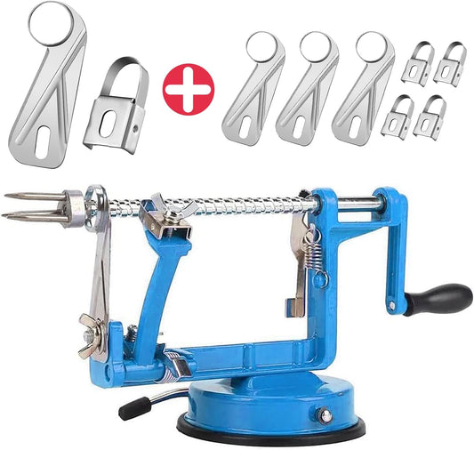 Apple Peeler, Slicer Corer Potato Peelers 3 In 1, Stainless Steel Heavy Duty Suction Cup Base And 7 Extra Blades (Blue)
